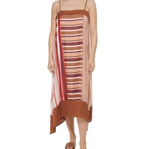 DKNY (NWT) Womens Striped Tea-Length Midi Dress